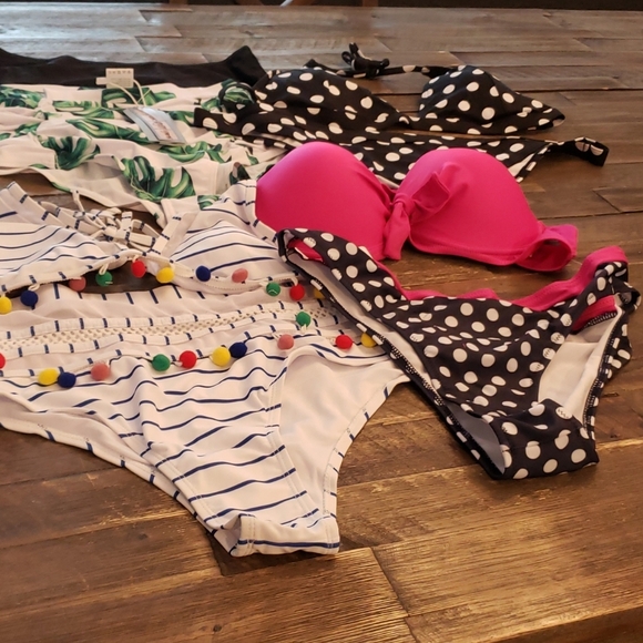 Front Bowknot Underwire Top Polka Dot Bottom Bikini Set XL new no tag - Picture 3 of 8